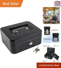 Medium Steel Cash Box with Key Lock and Money Tray for Business Storage
