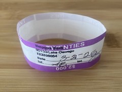 Lot Of About 100 Purple $2,000 Straps Currency Bands For cash money bank bill