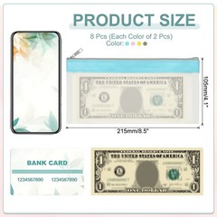 8.5×4 Inch Money Bags with Zipper, 8Pcs Clear Cash Pouch, Blue/Pink/Yellow/Green