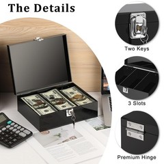 Acrylic Lockable Cash Storage 3 Slots Money Holder Cash Organizer Currency Tr…
