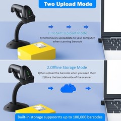 Bluetooth Wireless Barcode Scanner with Auto-Sensing Stand – 24hr Battery Life