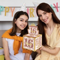 Sweet 16th Birthday Pull-Out Money Gift Box for Girls – Pink Rose Gold Happy …