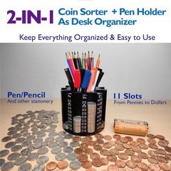 Coin Sorter Pen Holder Change Counter Pencil Holder as Desk Organizer, Coin C…