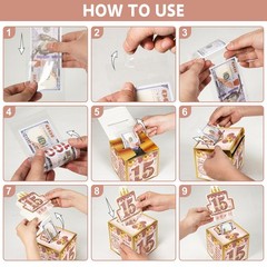 15th Birthday Decorations Pull-Out Money Gift Box for Girls – Pink Rose Gold …