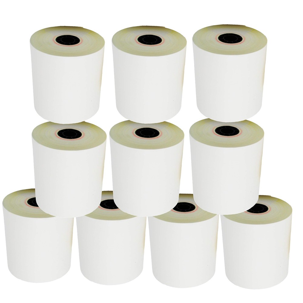 (10 Rolls – 50 GSM) 3” x 95′ White/Canary 2 Ply Carbonless Kitchen Printer P…
