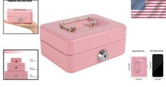 Mini Locking Cash Box for Kids – Durable Steel with Key Lock, Pink, 4.92″