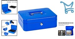 Cash Box Steel Lockable Money Safe with Tray 9.8×7.1×3.7in Portable Blue
