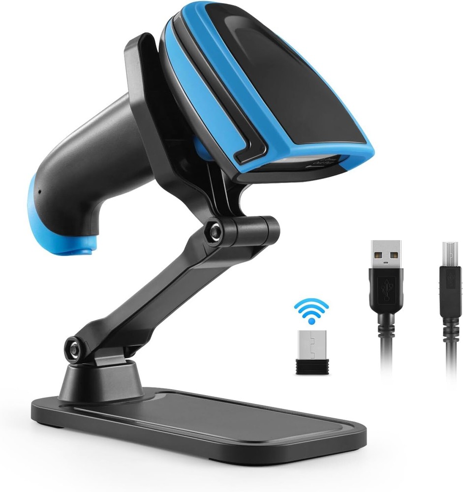 Barcode Scanner Wireless, 1D Laser Wireless Blue, Blue
