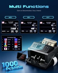 CGOLDENWALL Money Counter Machine, Mixed Denomination Bill Counter, Cash Coun…