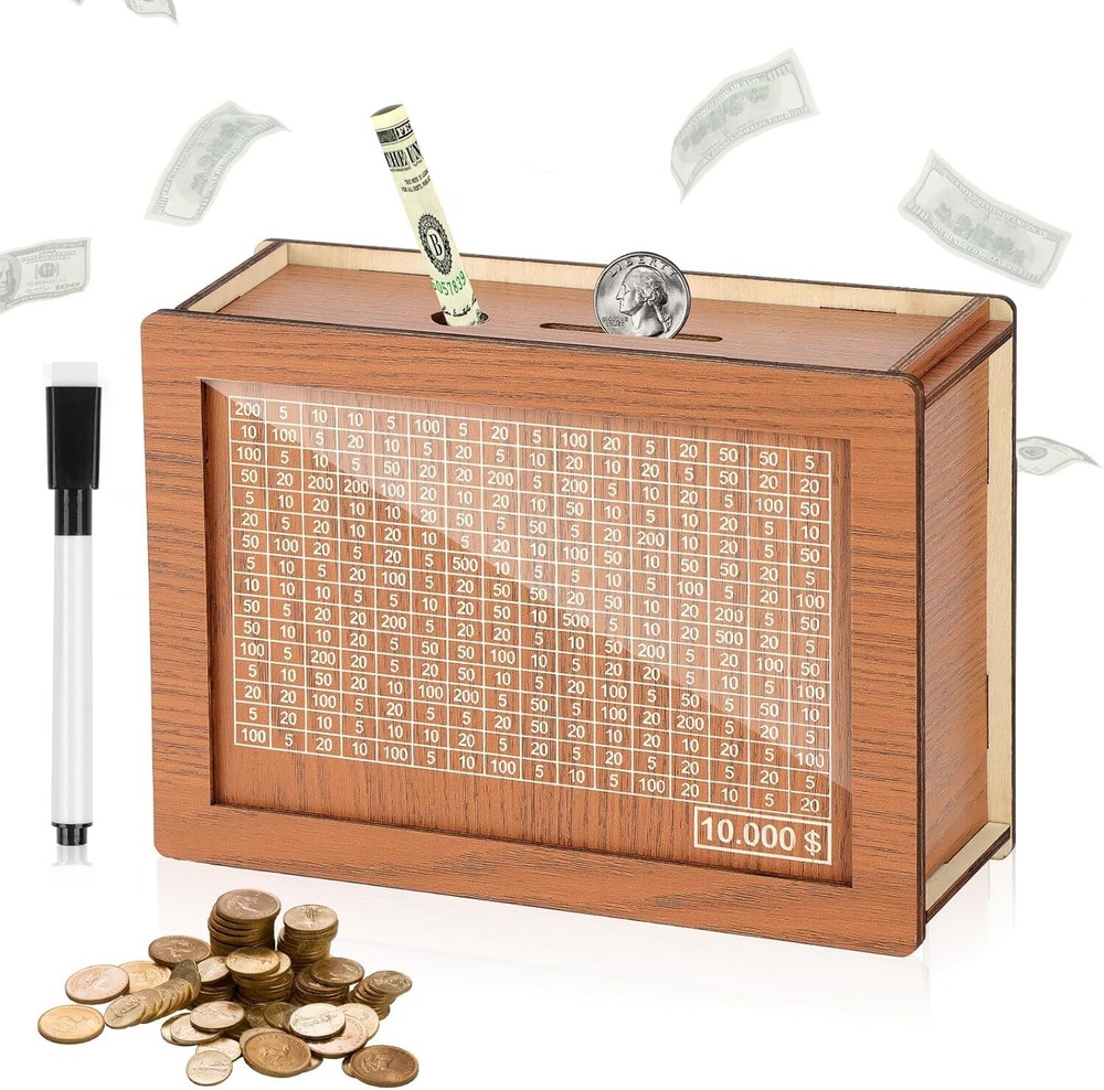 Caja de ahorros de madera Cash Vault, caja de dinero de madera 2024