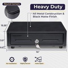 NEW Volcora Cash Register Drawer 13″ POS System 4 Bill 5 Coin Key-Lock Black