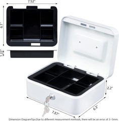 Medium Cash Box with Money Tray, Locking Safe with Keys, 7.87×6.30×3.54 Inches