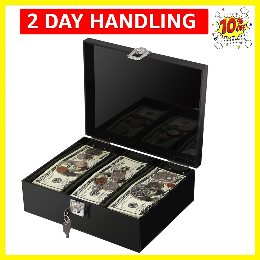 Acrylic Lockable Cash Storage Box 3 Slots Money Holder Cash Organizer Currenc…