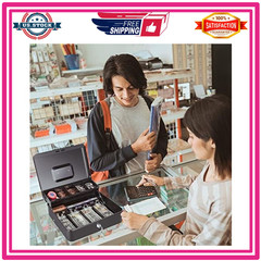 Cash Box with Money Tray Key Lock XL 11.8×9.45×3.54 Black Money Storage