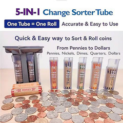 5-In-1 Coin Sorter Tube with Coin Wrappers Easy Coin Counter Organizer Roller fo