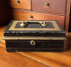 Antique English Hobbs & Co Toleware safety deposit box / Cash Box Victorian Era
