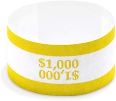 Self-Adhesive Currency Straps for Bills – 7.5×1.15 Inches in Yellow (100pcs)