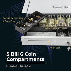 16″ Under-Counter Cash Drawer, POS Lockable, 5 Bills 6 Coins, RJ11/12