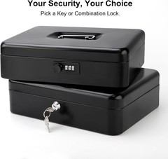Cash Box with Key Lock – 0.7mm Solid Steel, Auto-Pop Spill-Proof Foam Coin Tr…