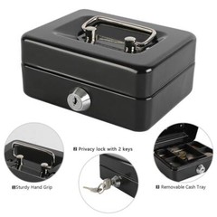 Locking Steel Mini Cash Box with Removable Coin Tray and Key Lock for Kids4.9…