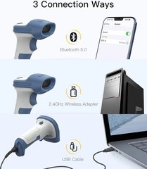 Bluetooth Barcode Scanner, 2D Wireless Barcode Scanner, Bluetooth 5.0 and 2.4…