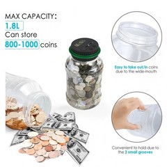 Accurate Digital Coin Counting Jar for Home & Office, 1.8L Clear ABS Coin Ban…