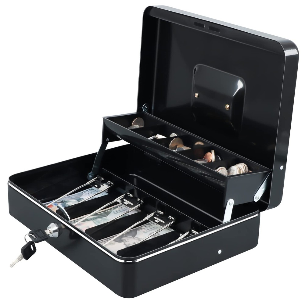 xydled Cash Box with Money Tray and Key Lock,Tiered, Cantilever Design,4 Bill…