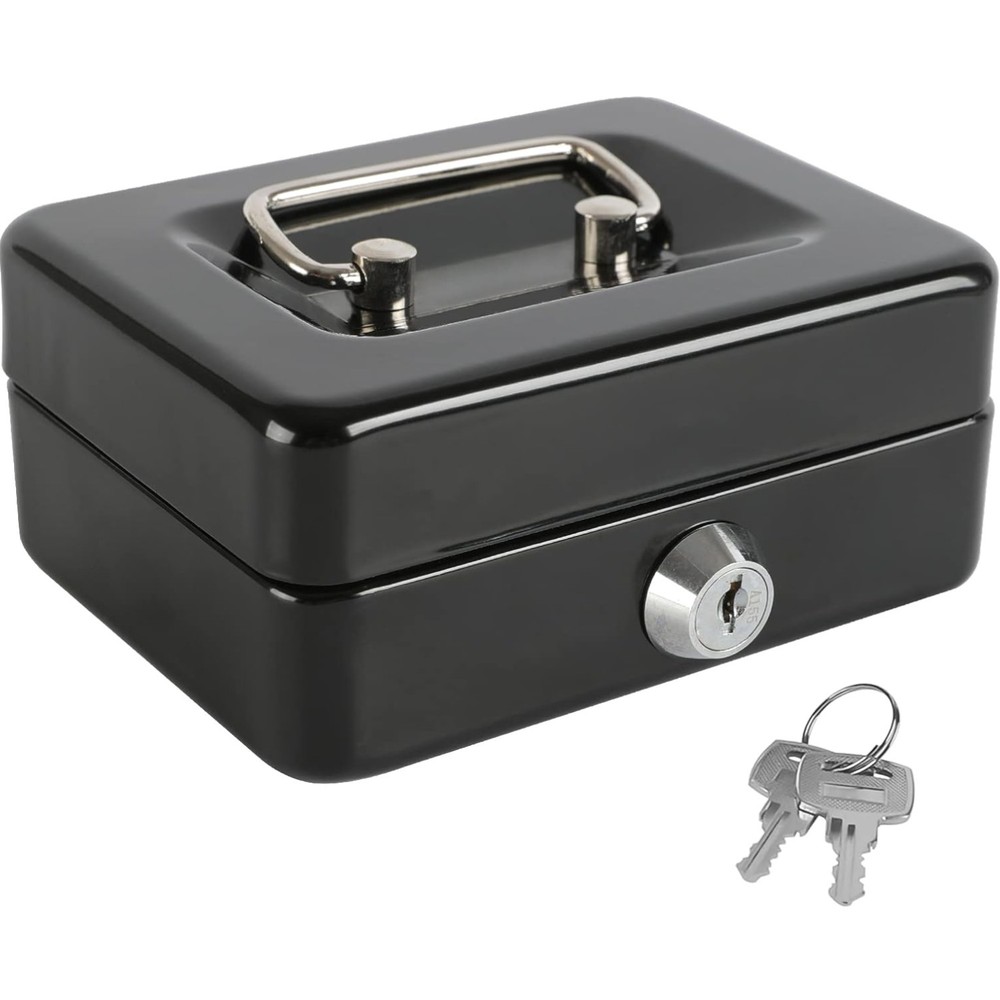 Locking Cash Box Key Lock Removable Coin Tray 4.92″ x 3.74″ x 2.36″
