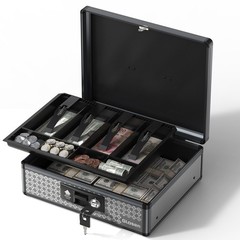 Large Cash Box with Key Lock, Secure Money Box & Removable Coin Tray – Black
