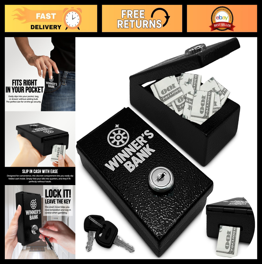 Portable Cash Box for Gamblers – Metal Lockbox with Key – Secure Money Saver for