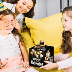 White Gold Birthday Money Box Cash Pull Out Gift Surprise Card With 50 Bags