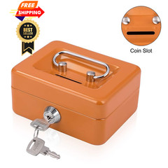 Mini Cash Box with Slot Small Money Mini, Orange Key Lock