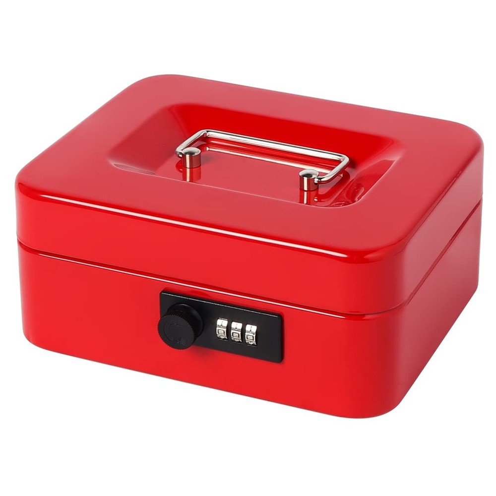 Small Red Cash Box, Combination Lock, 7.87×6.3×3.54, Money Tray, Metal, Set