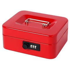 Small Red Cash Box, Combination Lock, 7.87×6.3×3.54, Money Tray, Metal, Set