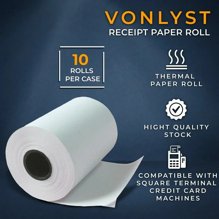 Receipt Paper 10 Rolls for Square Terminal Credit Card Machine, 2.25″x85′ Rolls