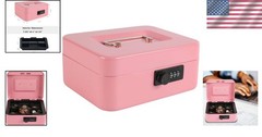 Portable Pink Cash Box Safe with Combination Lock – Freestanding, Durable Design
