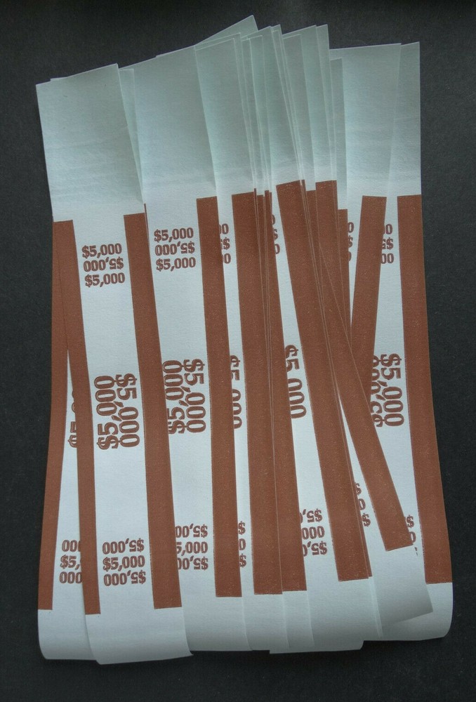 20 – Brown $5,000 Cash Money Self-Sealing Straps Currency Bands