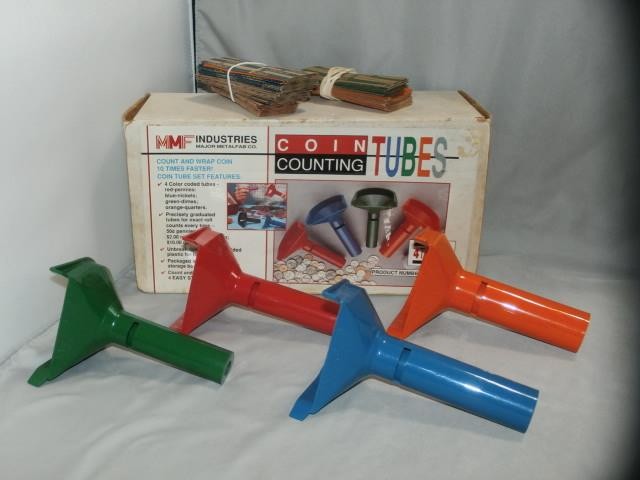 MMF Industries Major MetalFab Co. Four Coin Counting Tubes with Box #224-0004-00