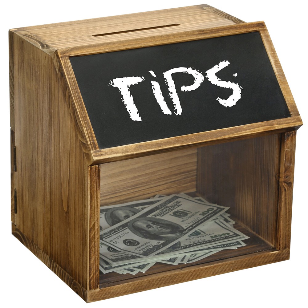 Rustic Burnt Solid Wood Suggestion Donation Ballot Box w/Chalkboard Label & Lock