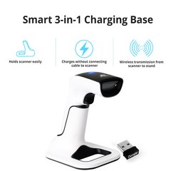 1D/2D Wireless Bluetooth Barcode Scanner: 3-in-1 with stand, USB QR Code Reader