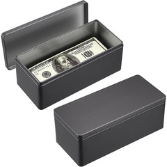 2 Packs Black Metal Cash Box Rectangular Money Organizer with Lid Currency Stora