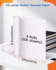 4 Rolls 100 Sheets 8.5×11 Inch Portable Printer Thermal Paper QuickDry