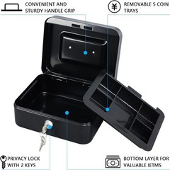 Lightweight Medium Cash Box with Dual Key Lock & Removable Tray – 6.3″ x 7.87″