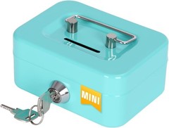Small Lockable Cash Box Coin Bank w Key Slot Portable Metal Money Safe Green New