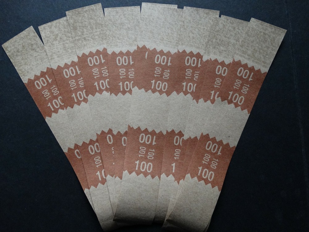 10 – Brown $100 Cash Money Self-Sealing Straps Tan Saw Tooth Currency Bands