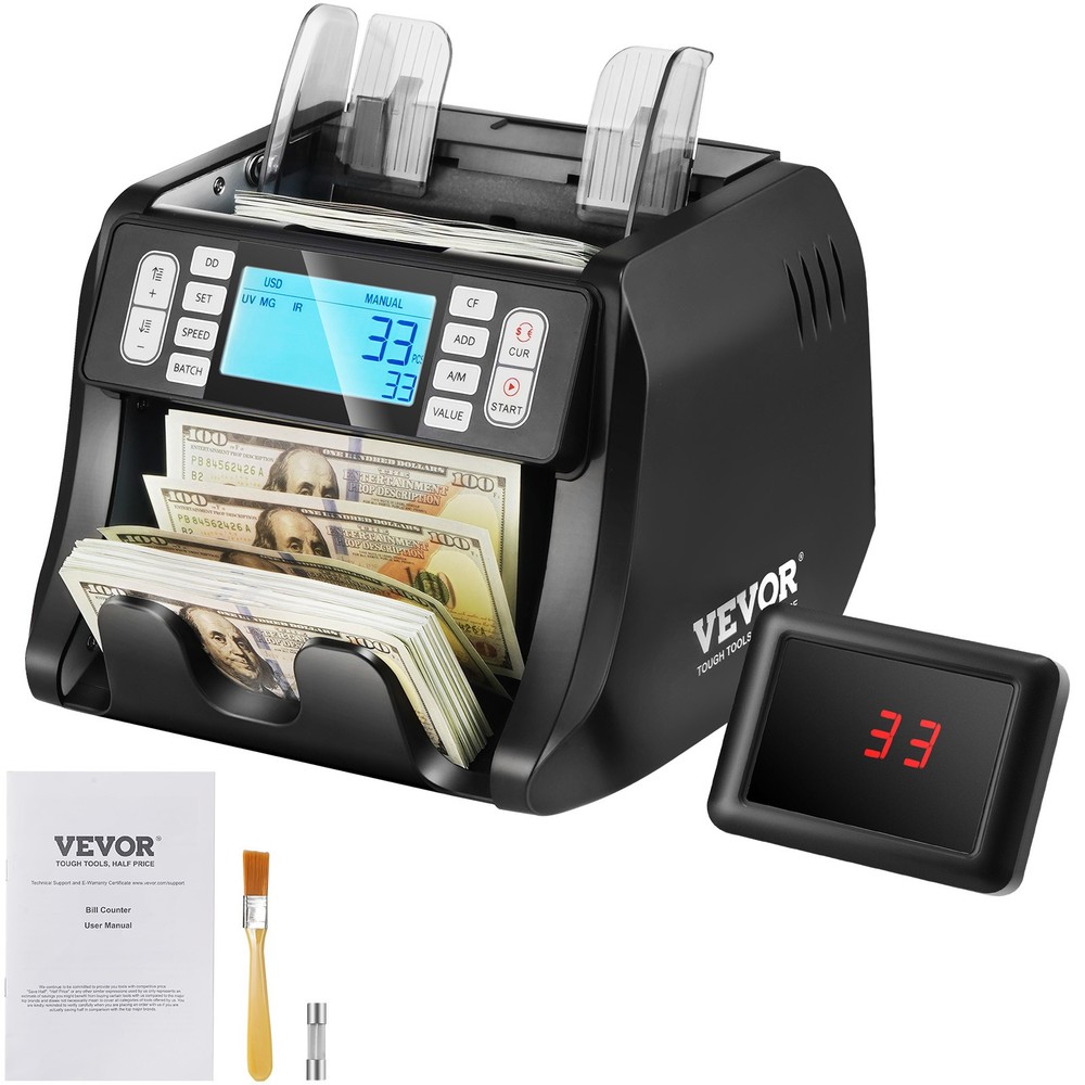 VEVOR Money Counter Machine USD & EUR Bill Counter w/UV MG Counterfeit Detection