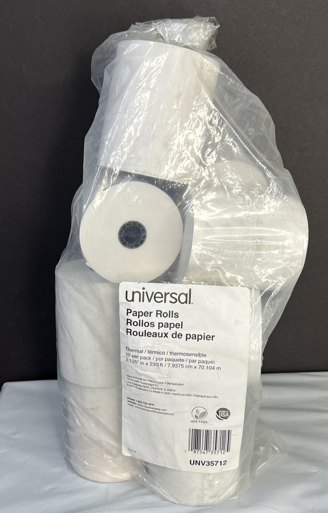 Universal One Single-Ply Thermal Paper Rolls, 3 1/8″ X 230 Ft, White, 10/pack