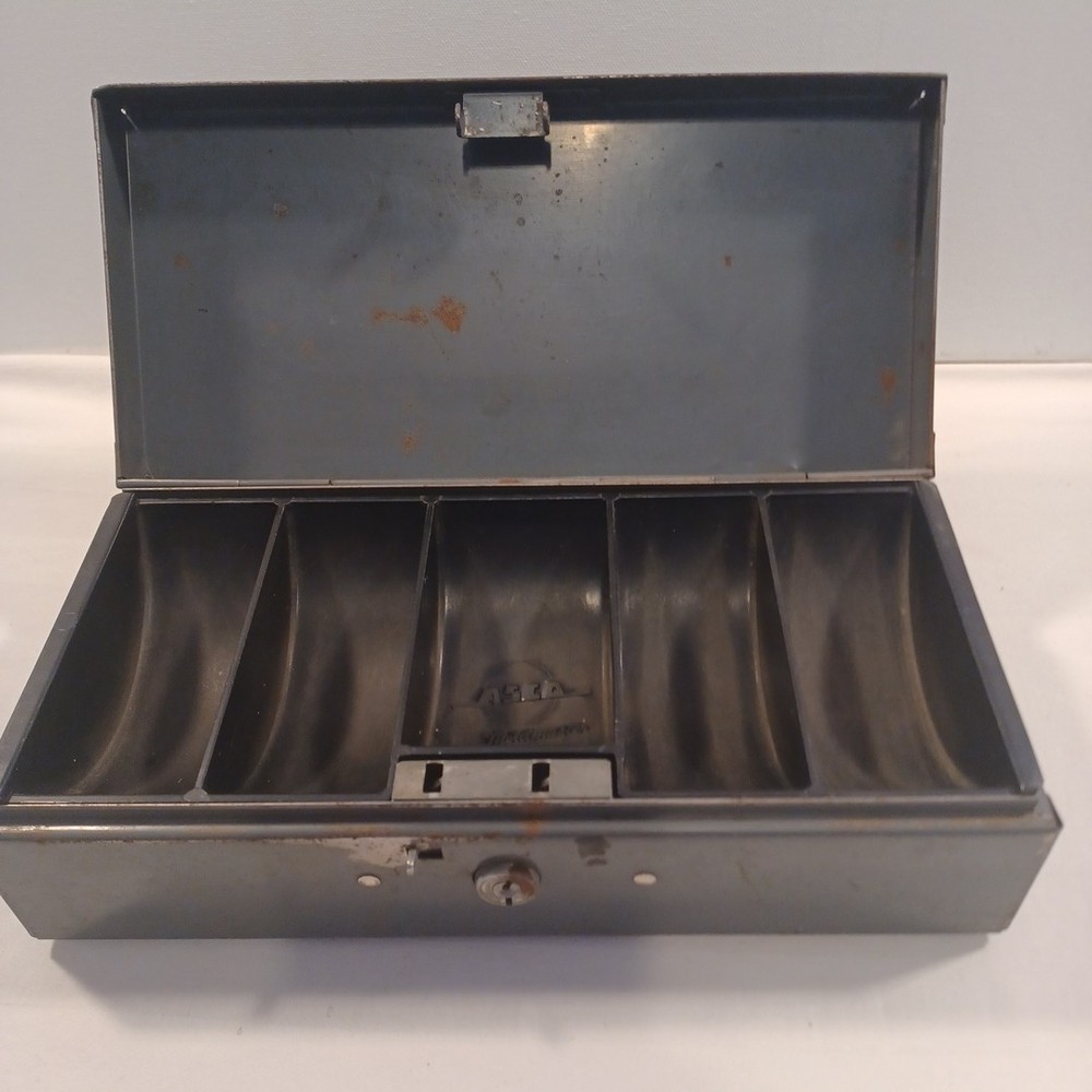 Asco Vintage Lock Box Moldmaster Cash Till Portable 10x5x3 NO KEY Gray Metal
