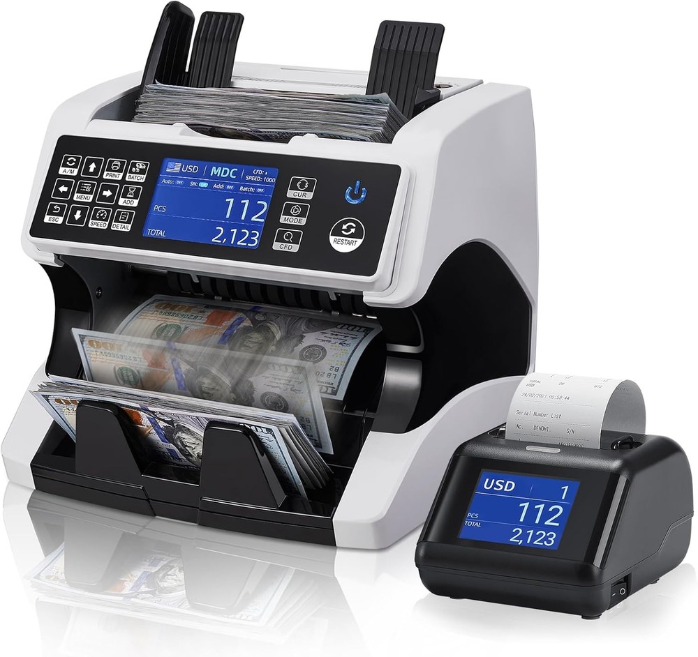 Bank Grade Money Counter Machine Mixed Denomination with External Display Printe