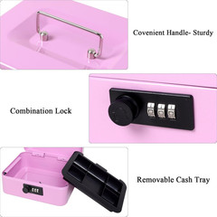 Medium Cash Box with Combination Lock – Durable Metal Cash Box with Money Tra…